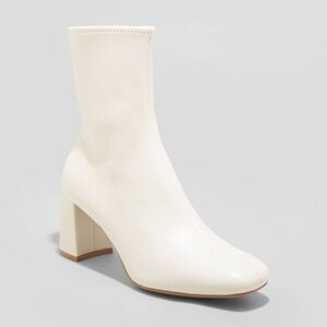 A New Day Square Toe Cream Ankle Boots